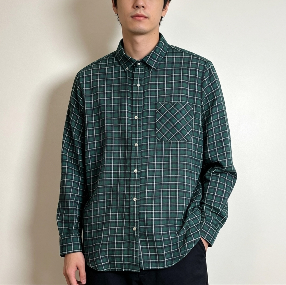 Jachs Men’s Forest Green Checkered Button Down Shirt Size L NWT Plaid